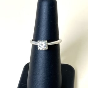 Vintage 14k Solitaire Diamond Ring In white Gold Size 5