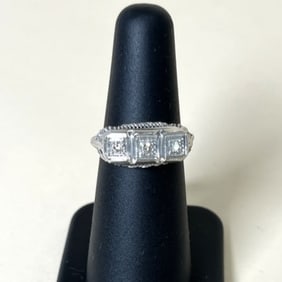 14k White Gold 3 Diamond Antique Art Deco Ring Size 5
