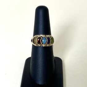 14k Yellow Gold Ring with Marquis Colorful Gemstones Size 6.25