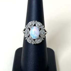 14k Opal White Gold ring Size 6