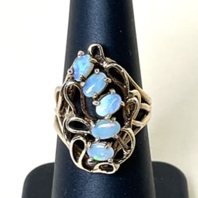 Antique Art Nouveau 9k Yellow Gold Opal Ring Size 6.75