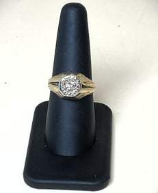 Antique Art Deco 14k Two Tone White & Yellow Gold Solitaire Diamond Ring