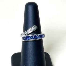 10k White Gold Diamond And Blue Sapphire Ring Size 6