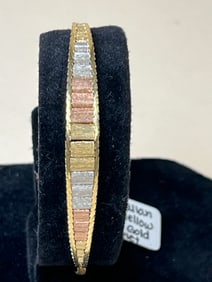 14k Italian White, Yellow, & Rose Gold Bracelet