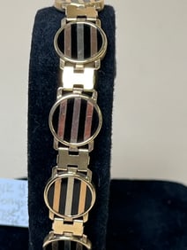 14k Yellow Gold with Onyx Inlaid with Rose, Yellow, & White Gold Bracelet