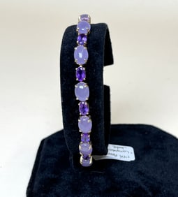 14K Yellow Gold Amethyst & Lavender Jade Bracelet