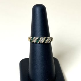 14k Emerald And Diamond Yellow Gold Ring Size 6.5