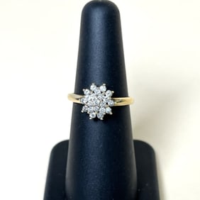 14k Diamond Cluster Yellow Gold Ring Size 6.25 With LOVE engraved inside