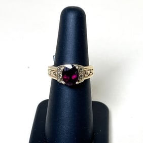 Stunning 14k Yellow Gold Filigree With Purple Tourmaline Ring Size 6