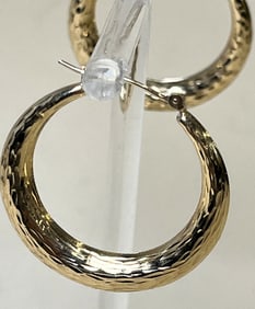 14k Yellow Gold Textured Hoop Earrings