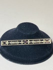 Antique 10k Bar Pin with Amethyst Glass & Seed Pearls