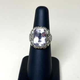 Gorgeous Antique 18k Filigree Ring With Faceted Morganite Size 5.5