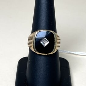 Vintage 10k Onyx And Moissanite Mens Ring Size 7.75