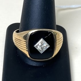 Vintage 10k Onyx And Moissanite Mens Ring Size 14