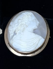 Antique 14k Yellow Gold Cameo Brooch, Lady's Portrait