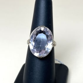 14k Filigree White Gold Ring With Pale Pink Quartz Size 7