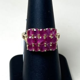 14k Yellow Gold Ruby Cluster Ring Size 7