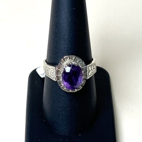 14k Amethyst Gold Ring With 14k White Gold Filigree setting Size 8.75