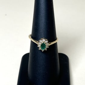 14k Emerald And Lab Diamond Yellow Gold Ring Size 8.25