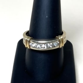 14k 6 Diamond Yellow And White Gold Ring Band Size 10.75
