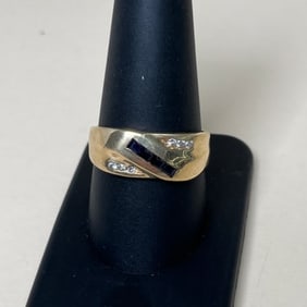 14k Yellow Gold Diamond And Sapphire Ring Size 10