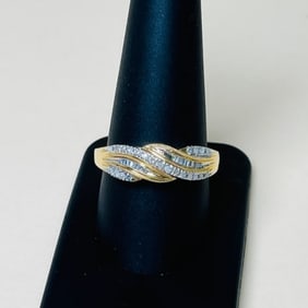 10k Yellow Gold Band And Wave Diamonds Design Size 10.25