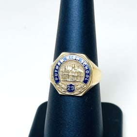 Antique 10k Gold 1929 Putnam High School Glass Ring Engraved Size 7