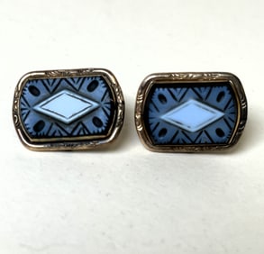 Pair of Antique Victorian 18k Carved Onyx Cufflinks