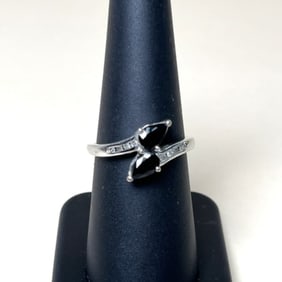 14k White Gold Diamond And Onyx Ring Size 7