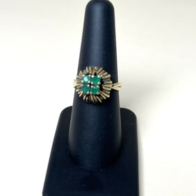 14k Vintage 4 Emerald Ring In 14k Yellow Gold Size 7