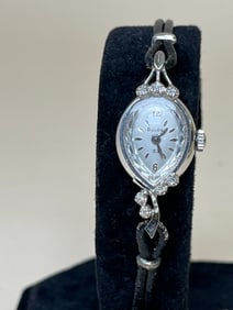 Vintage 14K White Gold & Diamond Ladies Wristwatch by Bulova, Running Condition