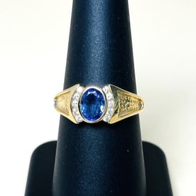 14K Diamond and Tanzanite Yellow Gold Ring Size 7.25