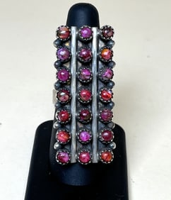 Hand Crafted Sterling Silver Bar Ring with Rose Dahlia Stones