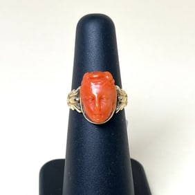 Antique 19th Century Gold Coral Cameo Ring  Size 5