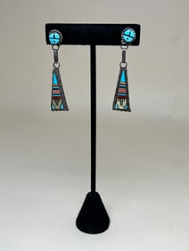 Hand Crafted Native American Inlaid Sterling Dangle Earrings