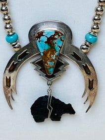 Stunning Signed Native American Hand Crafted Necklace with Bear & Naja