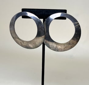 Substantial 950 Silver Mexican Hoop Earrings