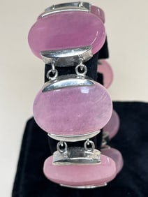 Mid Century Pink Lucite & Sterling Bracelet