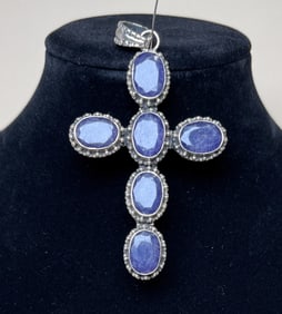 Sterling Silver & Faceted Lapis Cross Pendant