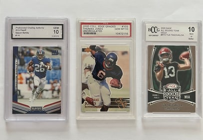 Graded Football Cards (Saquon Barkley, Thomas Jones, Tua Tagovailoa)