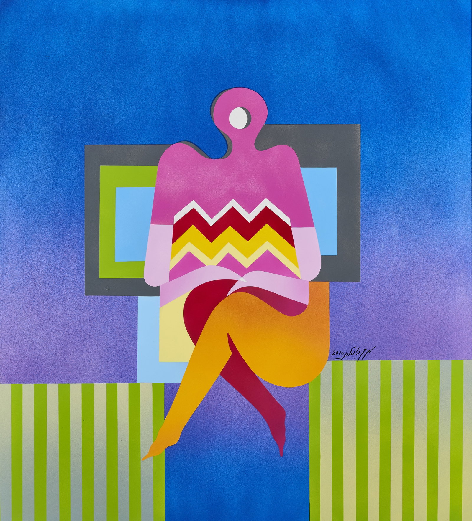 ABDELKADER LAARAJ (MOROCCAN B.1950): UNTITLED signed Laraaj Abdulkader in Arabic and dated 2010 centre right celluloid on panel 109cm x 99.3cm; 43 x 39in 112cm x 102.1cm; 44 x 40 1/8in (framed) Includes a Certificate of Authenticity Si