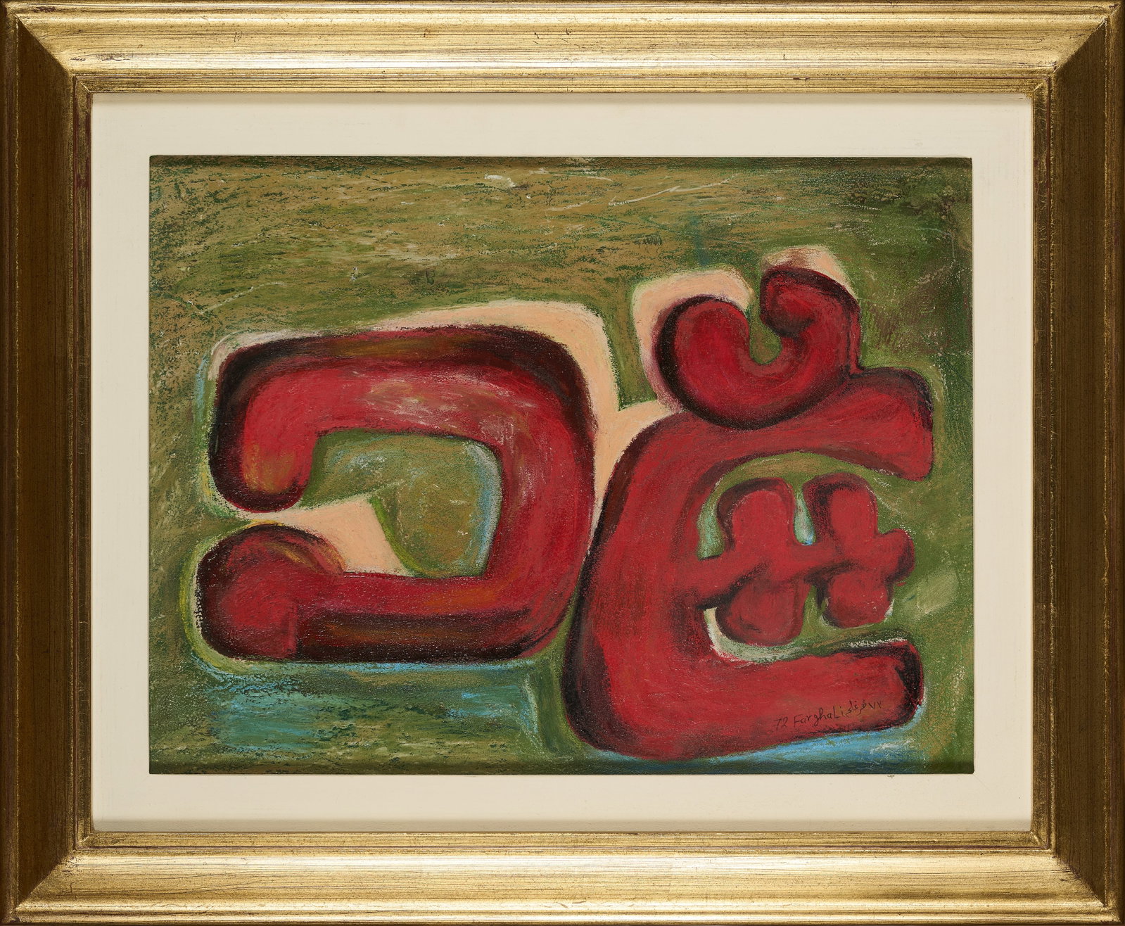 ‡ FARGHALI ABDEL HAFIZ (EGYPTIAN 1941-2023): UNTITLED signed and dated 72 Farghali in English and Arabic lower right oil on celotex board 32.8 x 42.8cm; 12 7/8 x 16 7/8in 46 x 55.8cm; 18 1/8 x 21 5/8in (framed)