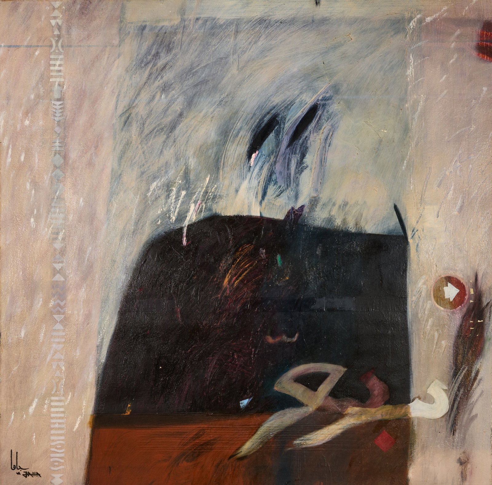 YOUSEF JAHA (SAUDI ARABIAN B.1953): UNTITLED signed JAHA in English and Arabic lower left acrylic on canvas 86.2 x 86cm; 33 15/16 x 33 7/8in unframed Property of an Important Collector, London Sold with a Certificate of Aut