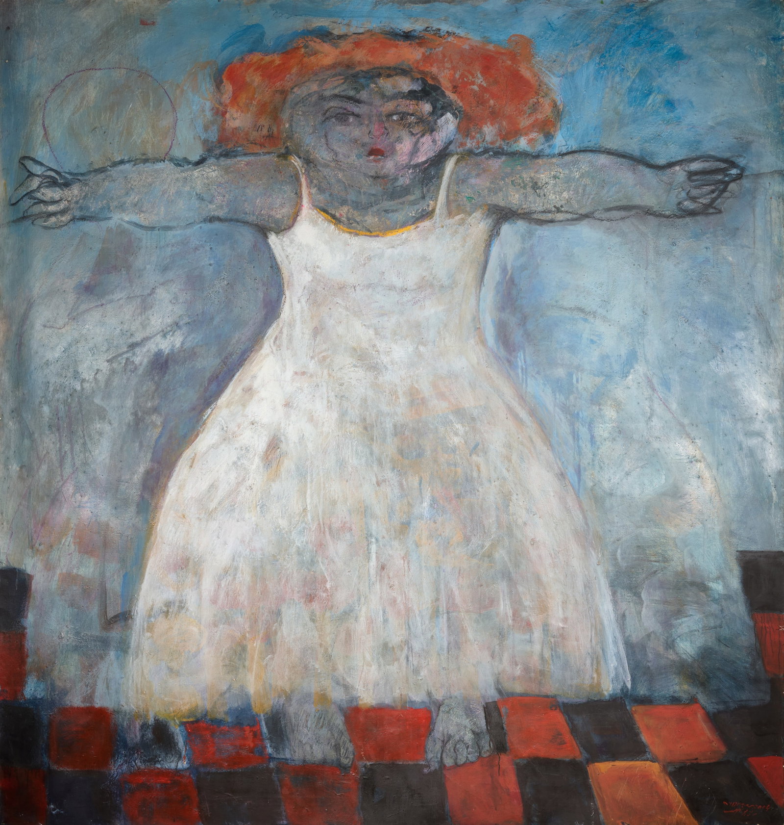 OMRAN YOUNES (SYRIAN B.1971): THE BRIDE signed dated in English and Arabic Omran Younes 2004 lower right oil on canvas 199.5cm x 189.3cm;78 1/2 x 74 1/2in unframed Property of a Lady, London Sold with a Certificate o