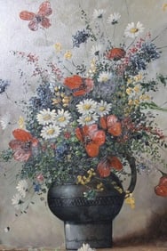 Vintage oil painting flowers by Ballester