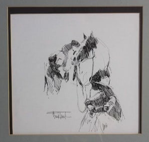 Horses Ink Drawing by Buck Taylor