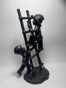 Bronze Firefighter Kids Climbing Ladder