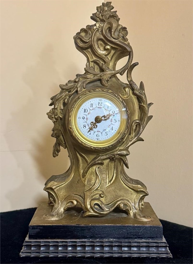 Miniature Antique Rococo Style clock: Dimensions: 5in x 6.5in x 12in