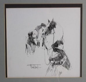 Horses Ink Drawing by Buck Taylor