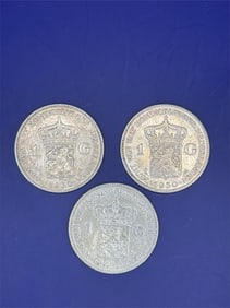 Set of 3, Netherlands 1 Gulden Silver Coin